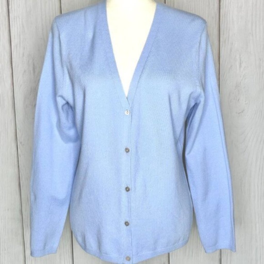 Lands' End Powder Blue Long Sleeve Cardigan Sweater.